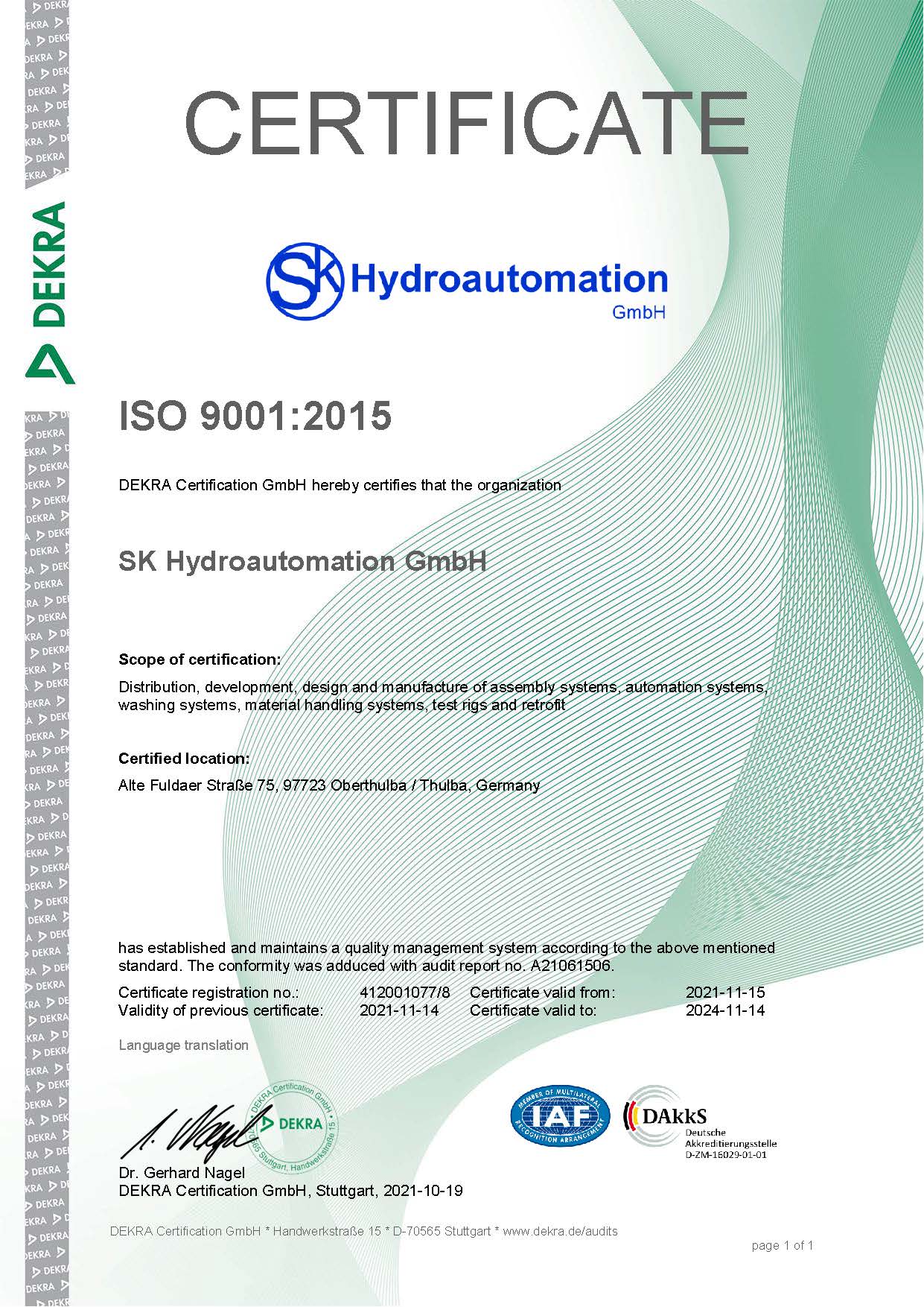 Zertifikat ISO 9001 2015 engl